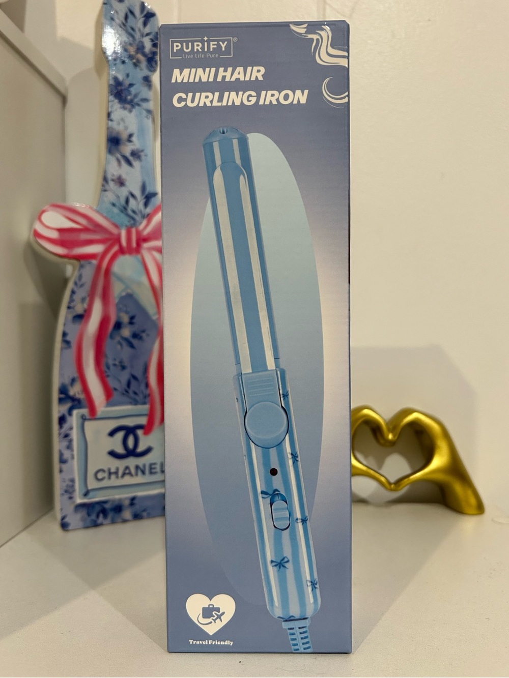 Mini Hair Curling Iron - Light Blue with Bows